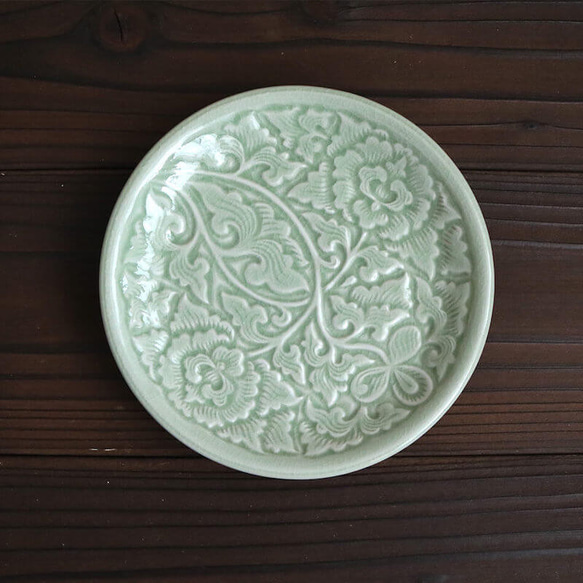 タイ セラドン焼 小皿 花柄のお皿 17.5cm 陶磁器 celadon-007 2枚目の画像