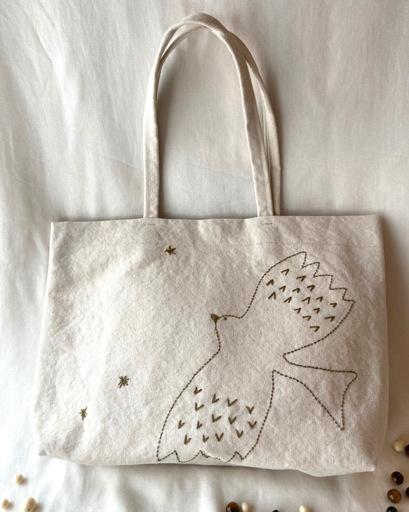 bird 刺繍帆布トートバッグ　d 1枚目の画像