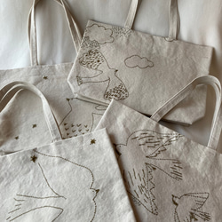 bird 刺繍帆布トートバッグ　d 7枚目の画像