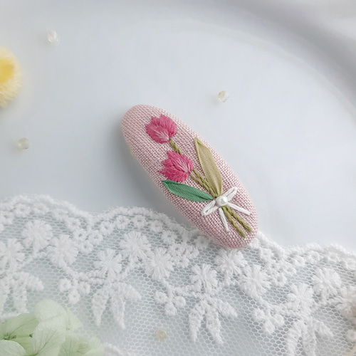チューリップ 刺繍パッチンピン キッズ チューリップヘアピン ヘアピン  