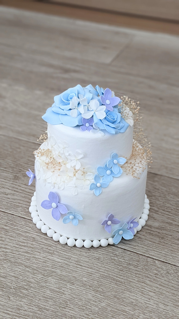 sale】バラと紫陽花のクレイケーキ☆文字入れできます☆リング