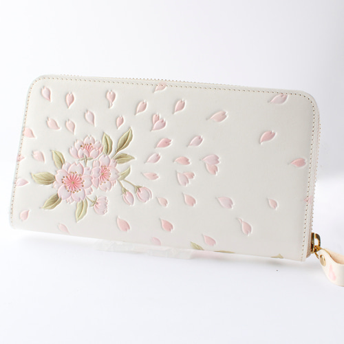 手作り1点物！浅草文庫 牛革横長財布 小紋調柄 八重桜ピンク色 手作り1点物！浅草文庫 牛革横長財布 小紋調柄 八重桜ピンク色 【公式