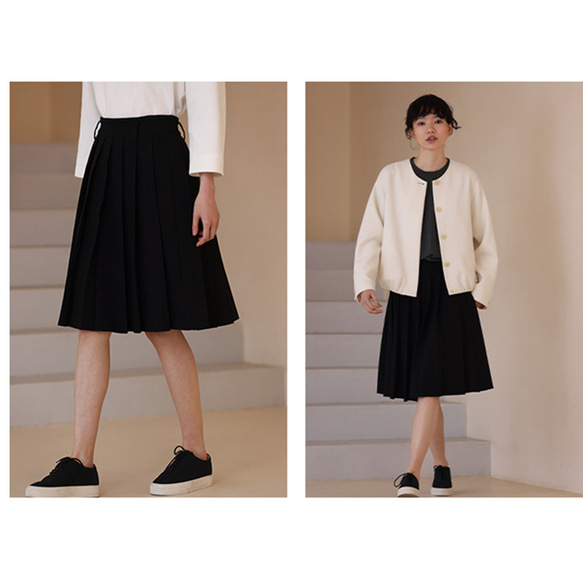 ウール混紡プリーツスカート　ブラックプリーツスカート　S-XL #0173 5枚目の画像