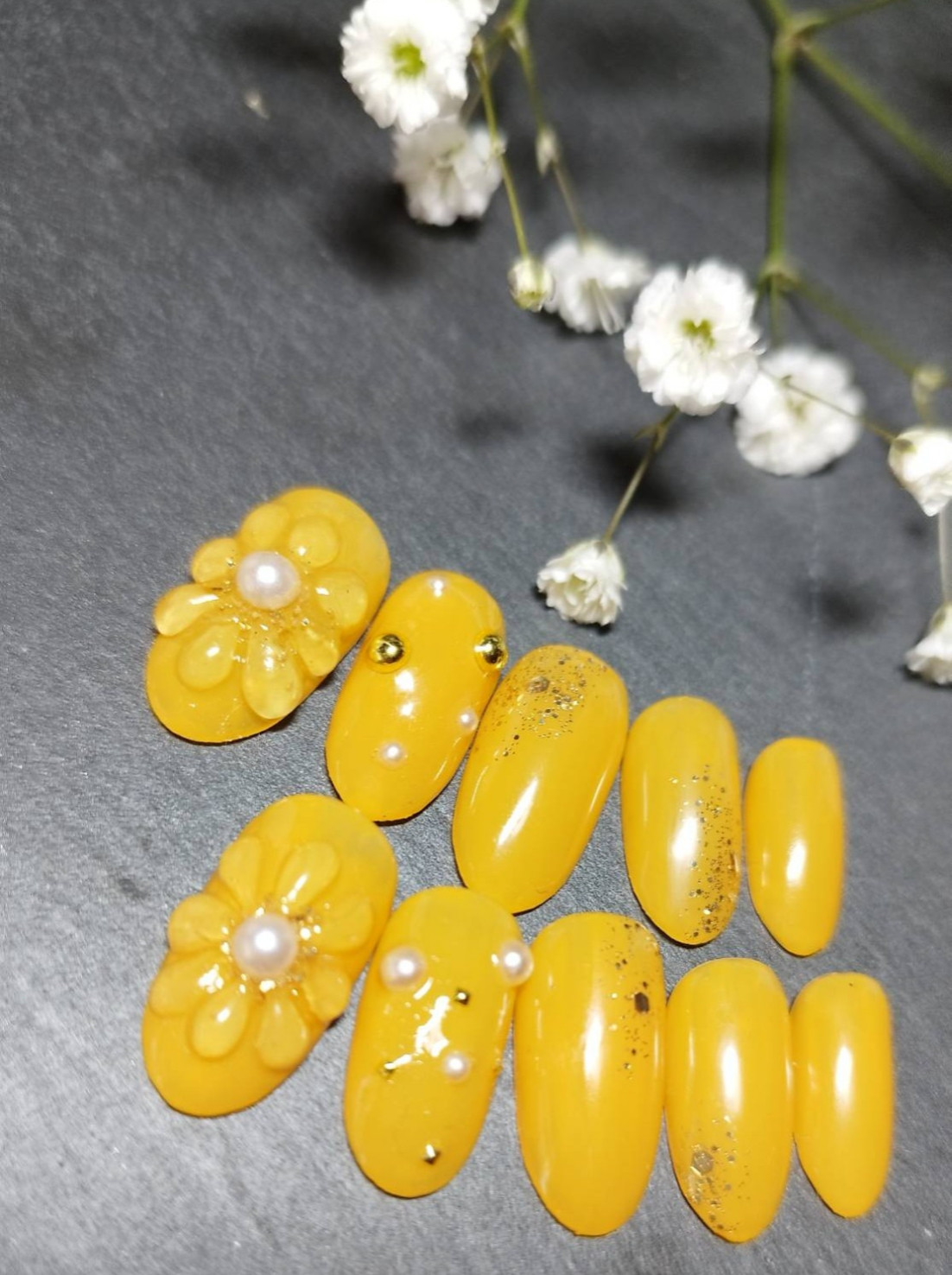 ネイルチップ ニュアンスネイル 春ネイル ぷっくりフラワー