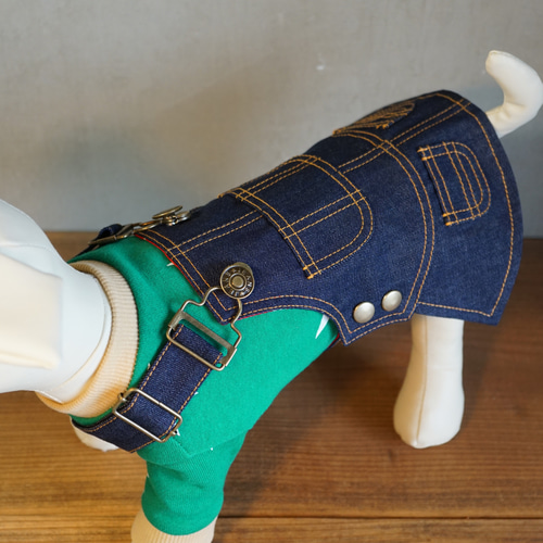犬服 ハンドメイド サロペットスカートSS デニム ニット サロペット