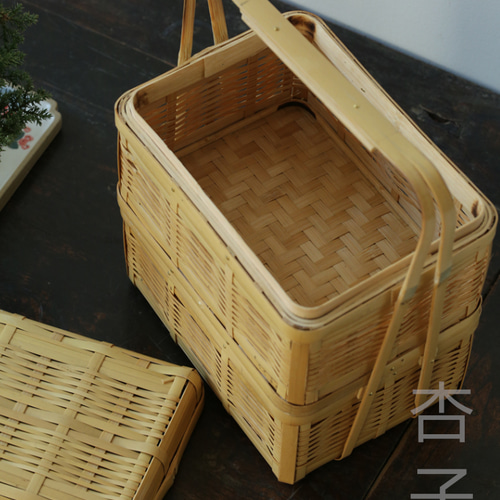 收納盒 茶道具籠 竹細工 手作り茶具☆茶道具籠☆竹の編☆茶道☆收納盒☆竹編細工籠 V