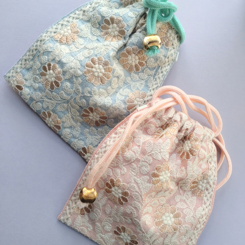 ペールカラー インド刺繍リボンの巾着 巾着袋 涼 通販 15575047