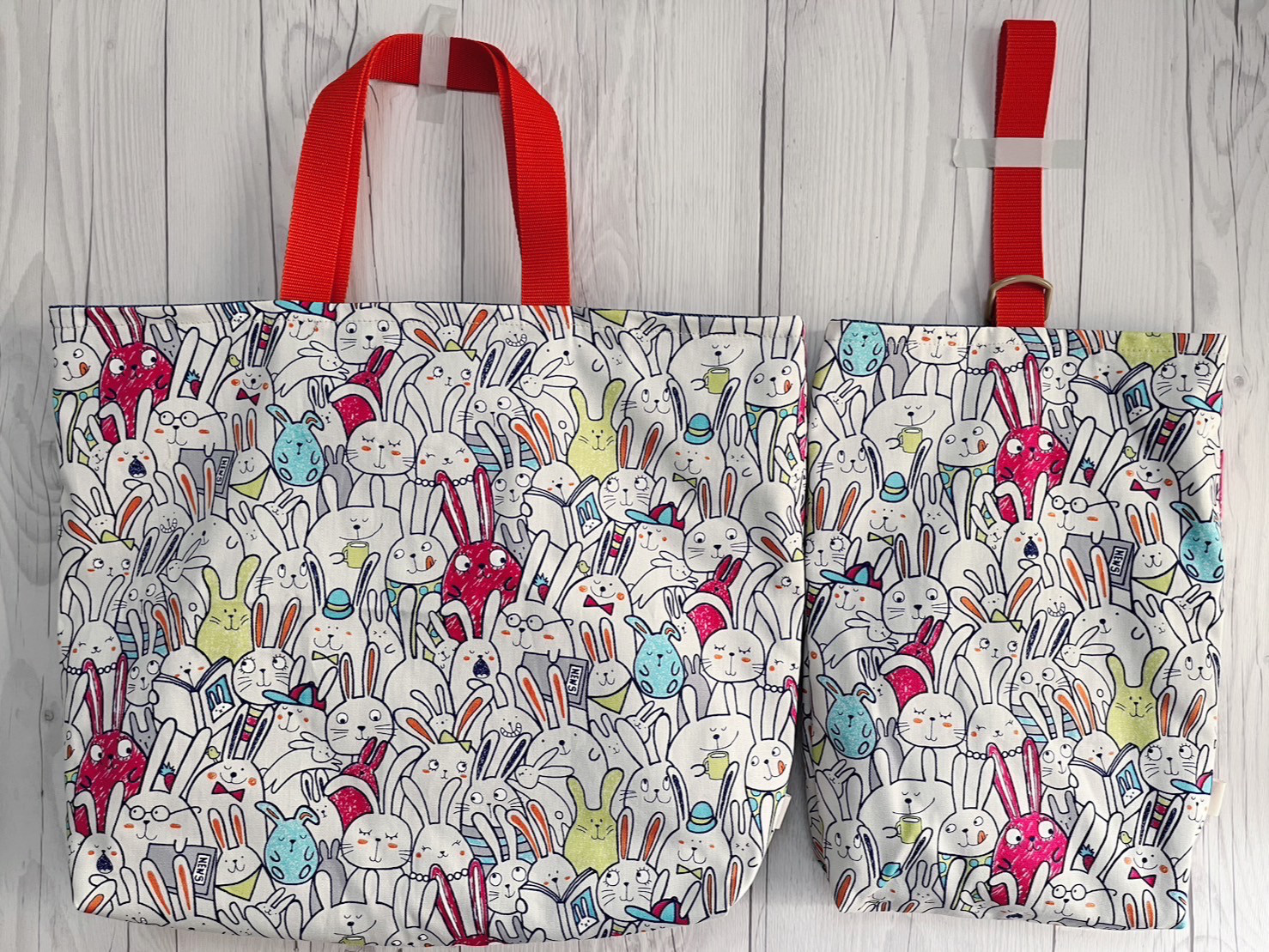 ［送料無料］-6点セット★入園入学レッスンバッグセット★ happy cloth うさぎ柄！