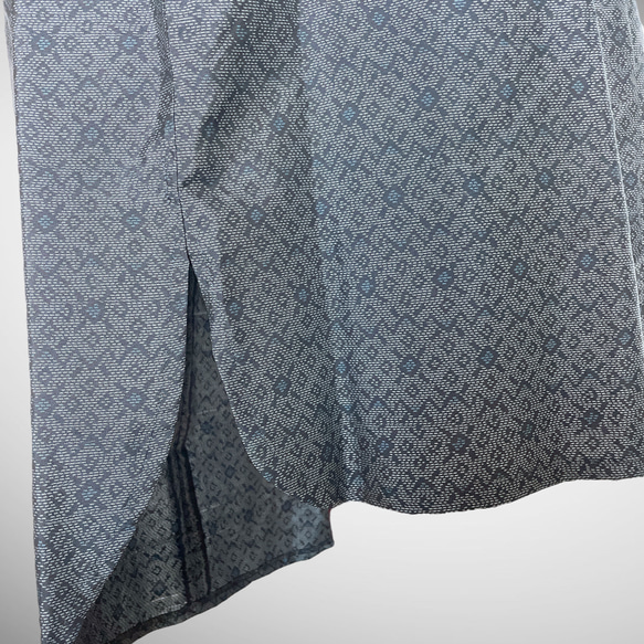着物リメイク ボリュームパフスリーブワンピース 大人ワンピース スリット りぼん 上品 上質 グレー 青 M〜3L 20枚目の画像