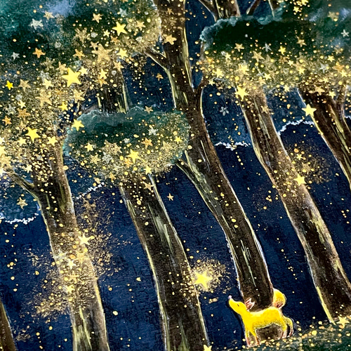 受注制作】星夜の散歩【森を歩く狐】 絵画 kuro 通販｜Creema