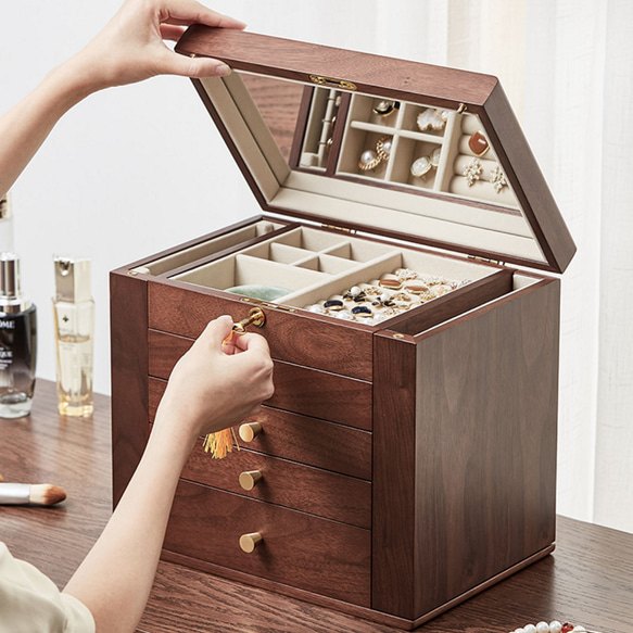 大容量で高級感のあるジュエリーボックス アクセサリー収納 木製の引き出し収納箱　大切な人へのプレゼント 