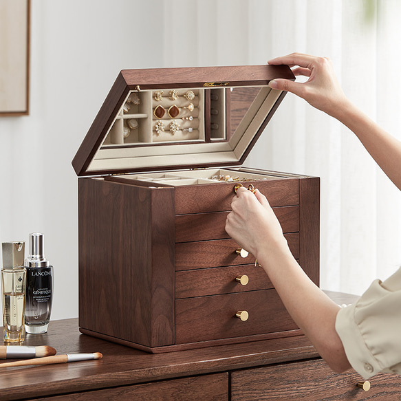 大容量で高級感のあるジュエリーボックス アクセサリー収納 木製の引き出し収納箱　大切な人へのプレゼント 