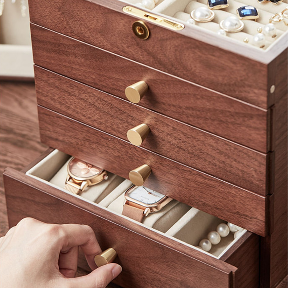 大容量で高級感のあるジュエリーボックス アクセサリー収納 木製の引き出し収納箱　大切な人へのプレゼント 
