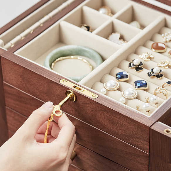 大容量で高級感のあるジュエリーボックス アクセサリー収納 木製の引き出し収納箱　大切な人へのプレゼント 