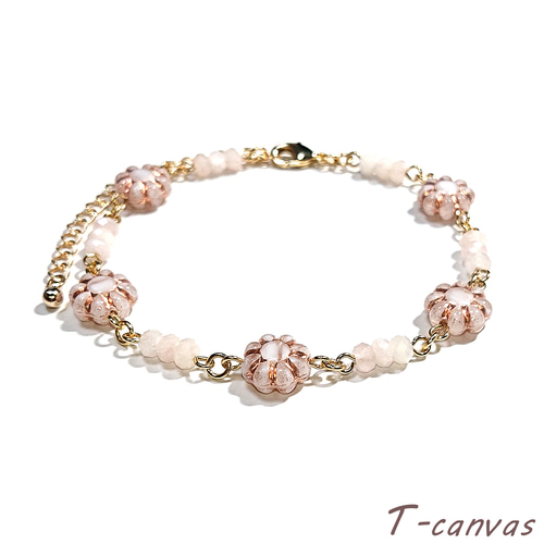 モルガナイトと花形ビーズのブレスレット ブレスレット T-canvas 通販 