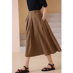 ウール混紡スカートプリーツスカート　テンセル混紡スカート　フレアスカート　ブラウン　S-XL #0175 4枚目の画像