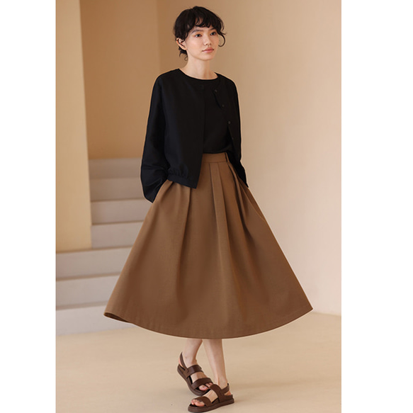 ウール混紡スカートプリーツスカート　テンセル混紡スカート　フレアスカート　ブラウン　S-XL #0175 12枚目の画像