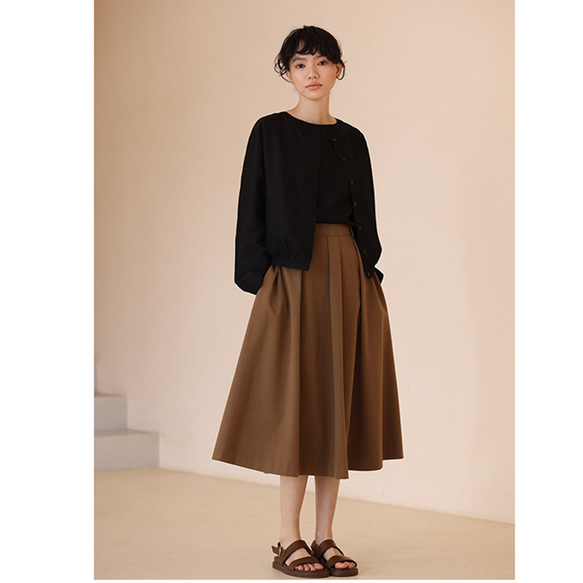 ウール混紡スカートプリーツスカート　テンセル混紡スカート　フレアスカート　ブラウン　S-XL #0175 10枚目の画像