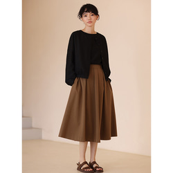 ウール混紡スカートプリーツスカート　テンセル混紡スカート　フレアスカート　ブラウン　S-XL #0175 2枚目の画像