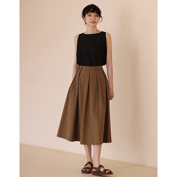 ウール混紡スカートプリーツスカート　テンセル混紡スカート　フレアスカート　ブラウン　S-XL #0175 9枚目の画像