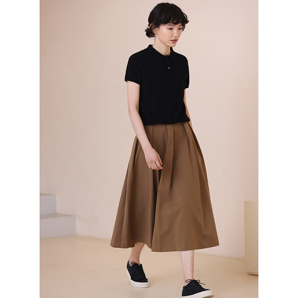 ウール混紡スカートプリーツスカート　テンセル混紡スカート　フレアスカート　ブラウン　S-XL #0175 5枚目の画像