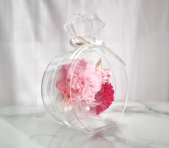 母の日フラワー2023 Creema限定 香水瓶のかわいいアレンジメント　プリザーブド　カーネーション　ピンク　ギフト 8枚目の画像