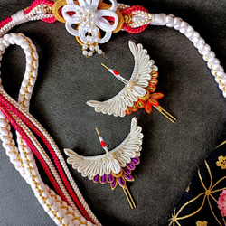 祝鶴✵中» つまみ細工 髪飾り 金通し金黒 ヘア飾り 振袖 和装 成人式