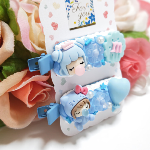 ☆ホイップヘアピン！ヘアクリップ！ハンドメイド☆ブルー推しバブル