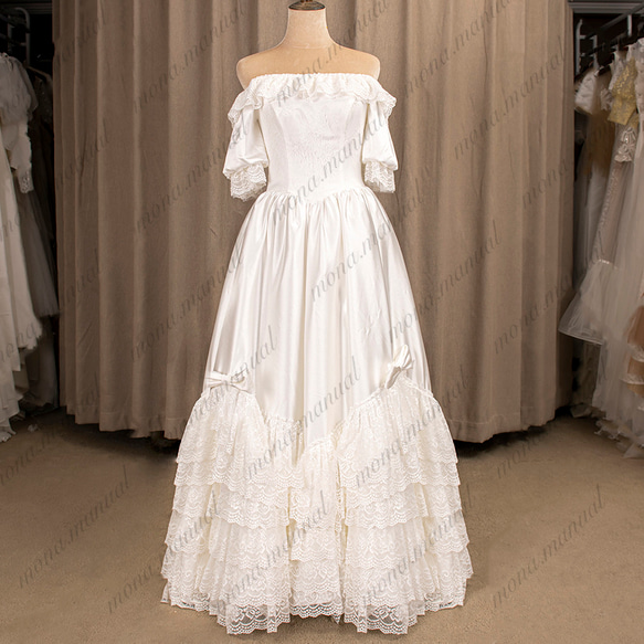 オフショルダー レトロ クラシカル ウェディングドレス 二次会 結婚式ドレス 561 2枚目の画像