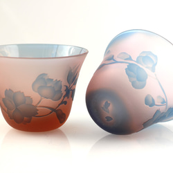 福袋　Sakura　～ピンクブルーのガラス　おちょこ　２個セット　さくら 1枚目の画像