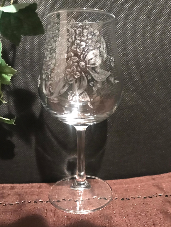 紫陽花ハンドメイド2024 紫陽花の花束のグラス〜手彫りガラス〜 15枚目の画像