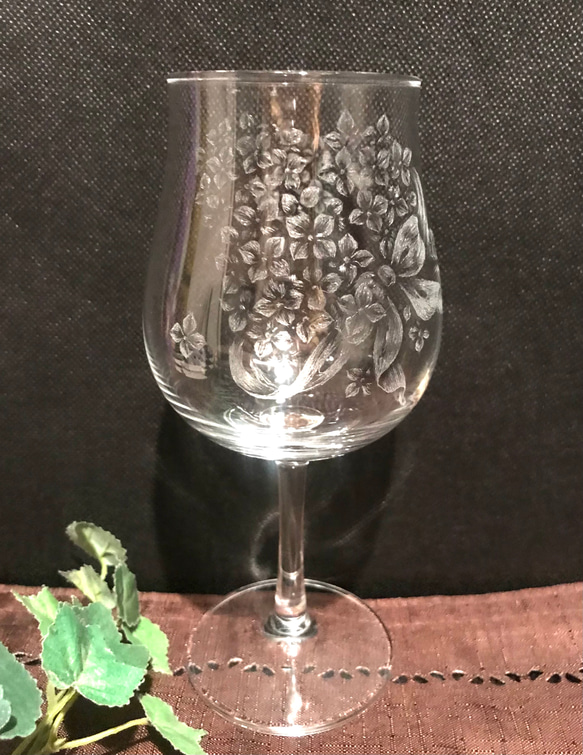 紫陽花ハンドメイド2024 紫陽花の花束のグラス〜手彫りガラス〜 11枚目の画像