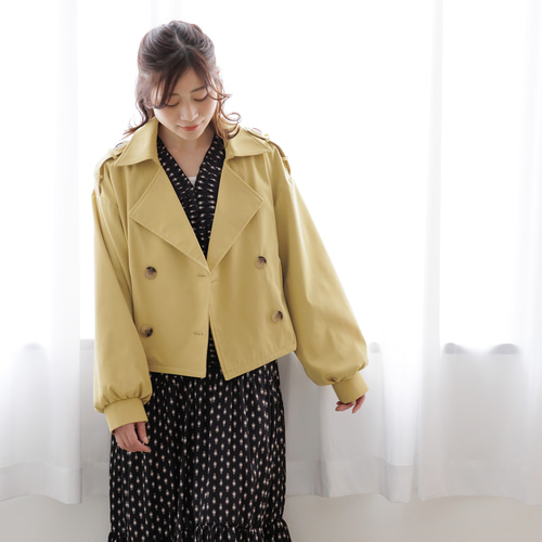 全4色】ぽわん袖 ショートトレンチ ショートコート ライトアウター