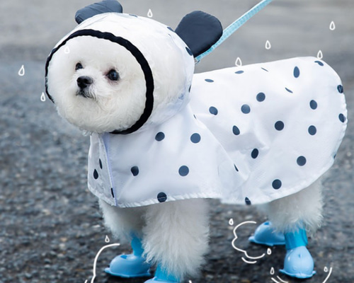 犬服 可愛い ドットレインコート 斑点 雨着 レインコート ペット雨着