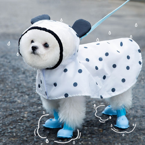 犬服 可愛い ドットレインコート 斑点 雨着 レインコート ペット雨着