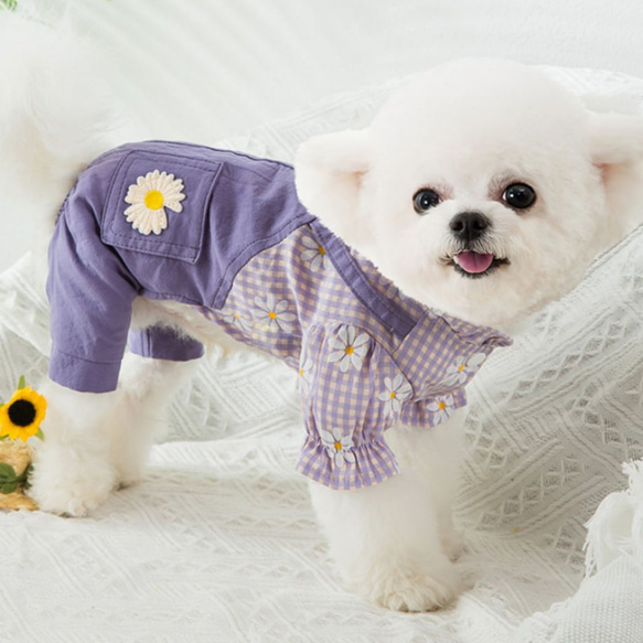 犬服 可愛い 綺麗 デイジー飾り付き 春夏雰囲気満々 ペットストラップ 紫 デイジー