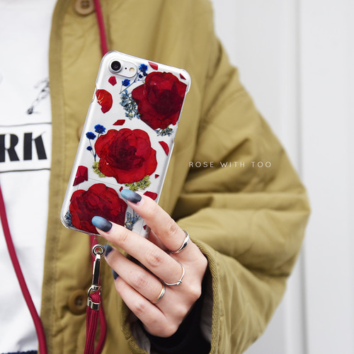 赤い薔薇の 押し花スマホケース 【 iPhone全機種対応 】 スマホケース