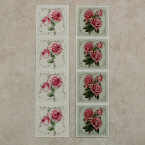 アンティークで素敵な薔薇の角丸シール20枚セット No .1（耐水性