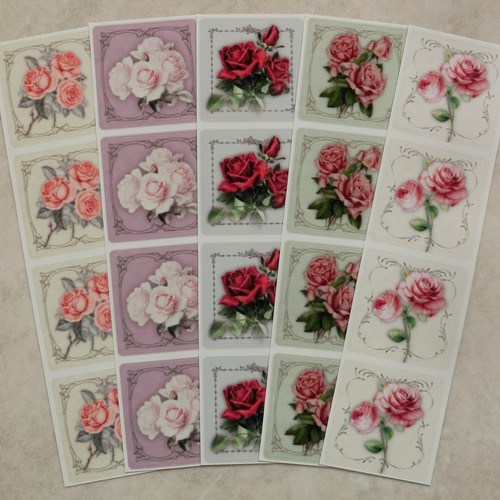アンティークで素敵な薔薇の角丸シール20枚セット No .1（耐水性 