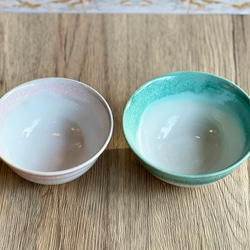 萩焼夫婦碗 緑彩・桜彩 3枚目の画像