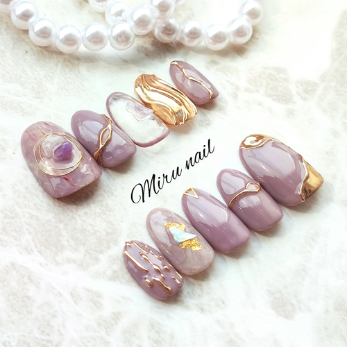 くすみパープルニュアンスネイル ネイルチップ（つけ爪） Miru