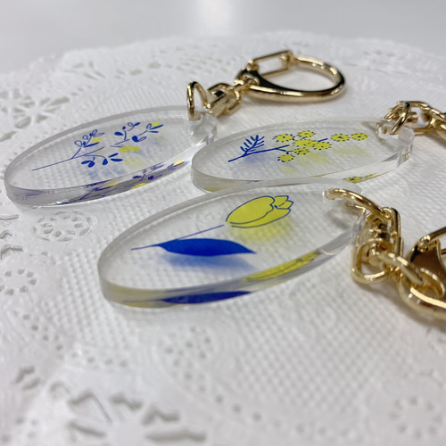 【1633】Clarinetキーホルダー 黄色＋黄緑♪ 大きい黄色いお花入り キーホルダー 黄色 レジン お花 その他アクセサリー yuyu resin
