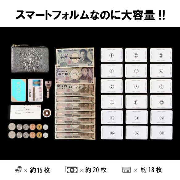 本革 (エイ革)  スティングレイ ガルーシャ 折り財布 ハーフウォレット Airtag ポケット搭載  (ブルー) ☆ 11枚目の画像