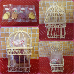 ワイヤー製鳥かごに鳥と花の形のクッキー４種類詰め合わせ♪(*^▽^*) 1枚目の画像
