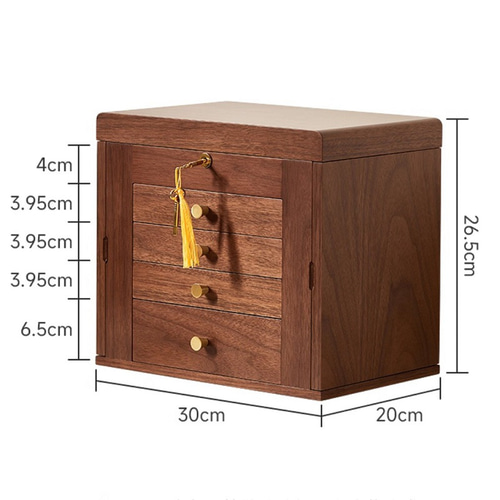 大容量・多層引き出し収納 木製アクセサリーボックス 化粧ミラー付き