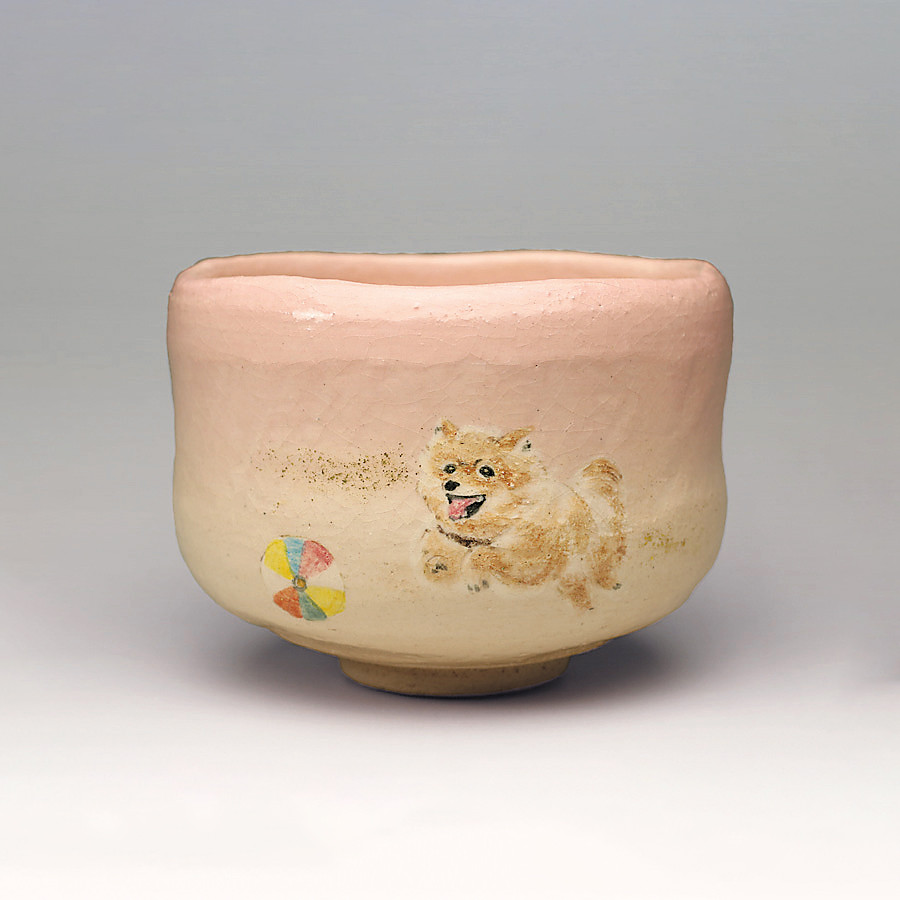☆楽入印「駆ける犬」抹茶碗☆　楽焼　茶道具　手描き
