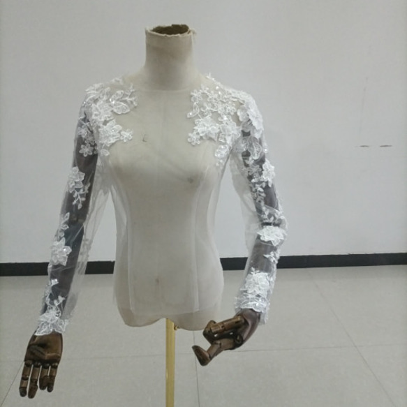 ウェディングドレス用　ボレロ　レース　ハイネック ウエディングドレス ボレロ ハイネック 3D立体レース刺繍 花嫁