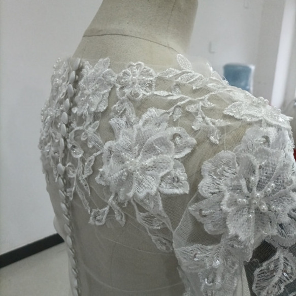 免運費！ Sparkly Tulle Bolero High Neck Enchanted Flower Lace 新娘/婚紗/ 第10張的照片