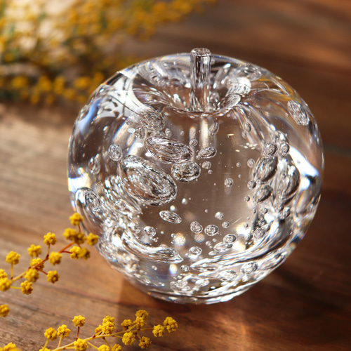 新作「ひかりのりんご（aqua）」スウェーデンクリスタル ナチュラル