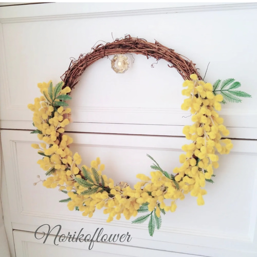 フラワー・リース miyu ふわふわかわいいミモザリース アーティフィシャルフラワー（造花）約
